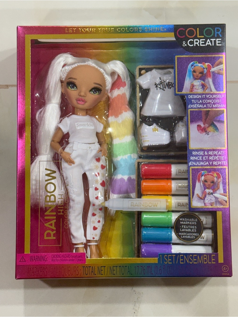 Rainbow Color & Create Doll — White Outfit with Rainbow Hair